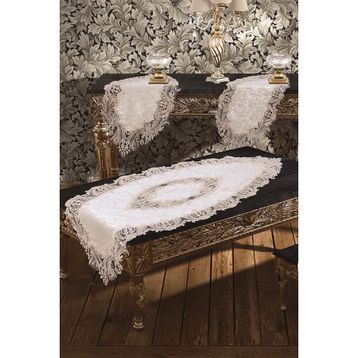 Çeyiz Diyarı Elegance Krem 5 Parça Dantel Runner Peçete Takımı
