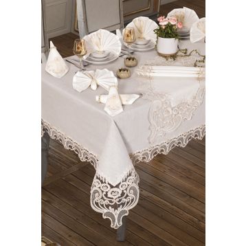 Çeyiz Diyarı Elif 160x260 cm 26 Parça Krem Masa Örtüsü