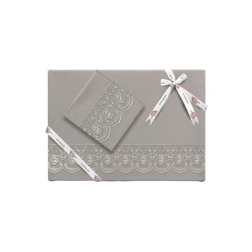Çeyiz Diyarı Fransız Dantelli Kure Çeyizlik Gri Nevresim Takımı