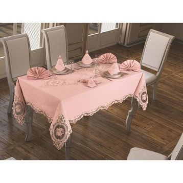 Çeyiz Diyarı Fransız Güpürlü Elit 18 Parça Pudra Masa Örtüsü Takımı