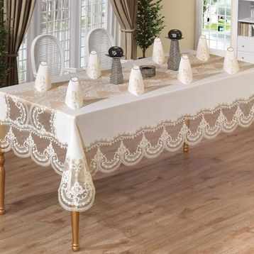 Çeyiz Diyarı Fransız Güpürlü Mısra Dantel 25 Parça Yemek Takımı