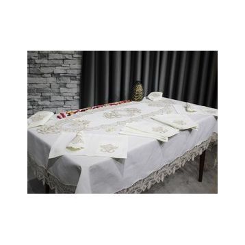 Çeyiz Diyarı Gülfem 18 Parça Krem Cappucino Masa Örtüsü Takımı