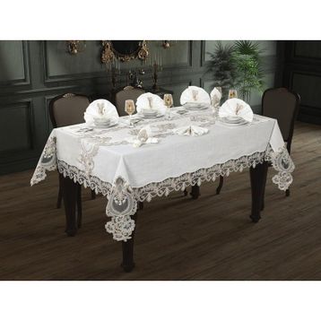 Çeyiz Diyarı Gülfem 8 Kişilik Krem Cappucino Masa Örtüsü Takımı