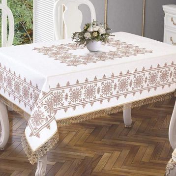 Çeyiz Diyarı Kanaviçe Baskılı Es Güpürlü Sultan 160x220 cm Gold Masa Örtüsü