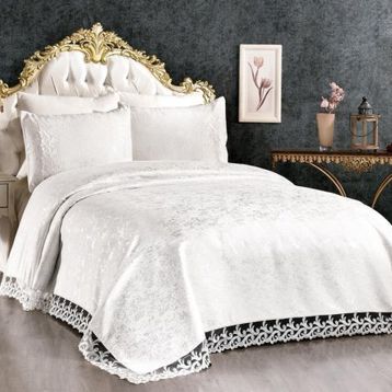 Çeyiz Diyarı Krem Belinda Jakarlı Tek Kişilik Yatak Örtüsü