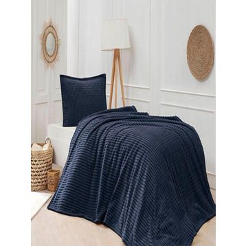 Çeyiz Diyarı Merinos Modern Line Lacivert 2 Parça Tek Kişilik Battaniye Seti