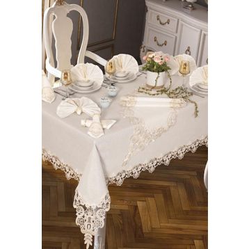 Çeyiz Diyarı Neslihan 160x260 cm 26 Parça Krem Masa Örtüsü