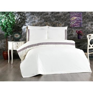 Çeyiz Diyarı Tomira Dantelli 6 Parça Çift Kişilik Krem Mürdüm 200x220 cm Nevresim Takımı