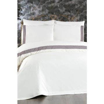 Çeyiz Diyarı Tomira Dantelli 6 Parça Çift Kişilik Krem Mürdüm 200x220 cm Nevresim Takımı
