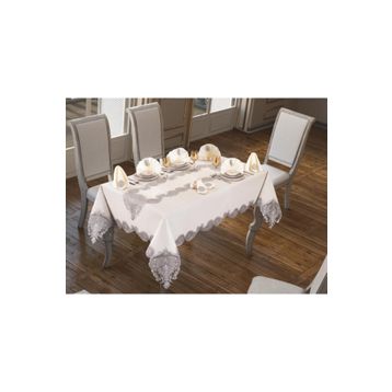 Çeyiz Diyarı Verna Silver 26 Parça Krem Masa Örtüsü