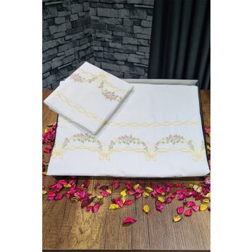 Çeyiz Diyarı Yasmin Nakışlı Pamuklu 6 Parça Krem Nevresim Takımı