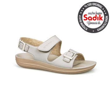 Ceyo 9890 Cırtlı Anatomik Bej Kadın Sandalet