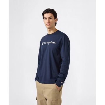 Champion 221815-BS501 Lacivert Script Shop Long-Sleeve Tee Erkek Tişört