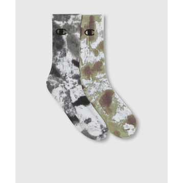 Champion U20154-WW001 Mid Crew Tie-Dye Socks 2'li Beyaz Unisex Çorap