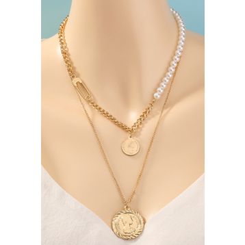 Chavin 2 Katmanlı Antik Para Gold Alloy Bayan Zincir Kolye