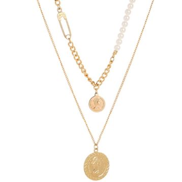 Chavin 2 Katmanlı Antik Para Gold Alloy Bayan Zincir Kolye