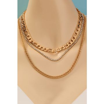 Chavin 3 Katmanlı Taşlı Gold Alloy Bayan Zincir Kolye