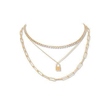Chavin 3 Katmanlı Taşlı Gold Alloy Bayan Zincir Kolye