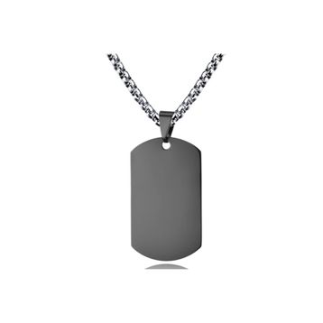 Chavin Büyük Parlak Siyah Dogtag Asker Künyesi Çelik Kolye