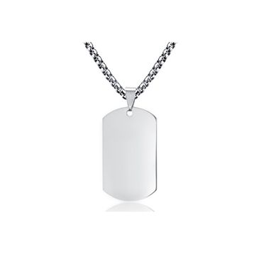 Chavin Büyük Parlak Siyah Dogtag Asker Künyesi Çelik Kolye