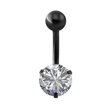 Chavin DP46 Beyaz Taşlı Siyah Çelik Göbek Piercing