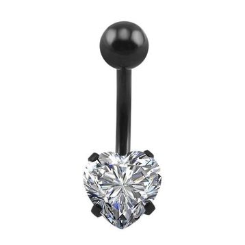Chavin DP47 Beyaz Kalp Taşlı Siyah Çelik Göbek Piercing
