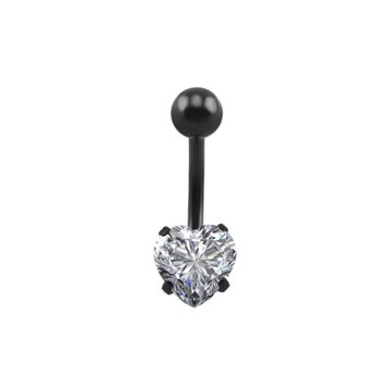 Chavin DP47 Beyaz Kalp Taşlı Siyah Çelik Göbek Piercing