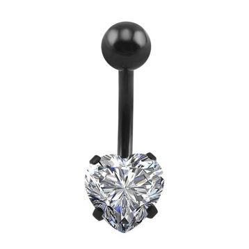 Chavin DP47 Beyaz Kalp Taşlı Siyah Çelik Göbek Piercing