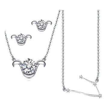 Chavin DT27 Koç Burç Küpe Seti Zirkon Taşlı Lüx Kutulu Kolye