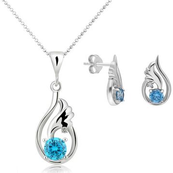 Chavin EI09 Topaz Melek Kanadı 0.04 Carat Pırlanta Gümüş Kolye Küpe Seti
