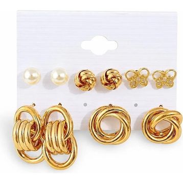 Chavin EV23SR 5 Çift Gold Halka Kelebek Kadın Küpe Seti