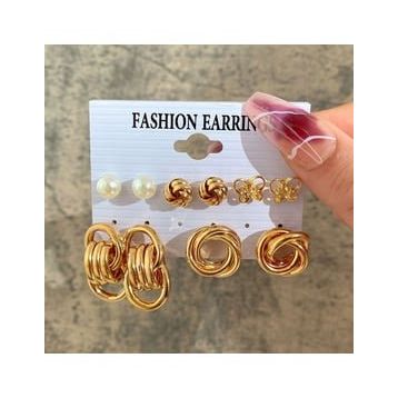 Chavin EV23SR 5 Çift Gold Halka Kelebek Kadın Küpe Seti
