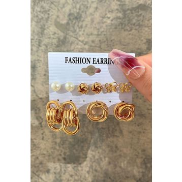 Chavin EV23SR 5 Çift Gold Halka Kelebek Kadın Küpe Seti