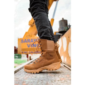 Chekich CH051 Taba Renk Kalın Taban Bağcıklı Postal Model Erkek Bot
