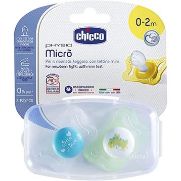 Chicco CC-001.003.170 - 0-2 Ay 2'li Erkek Asortili Physio Yenidoğan Silikon Emzik