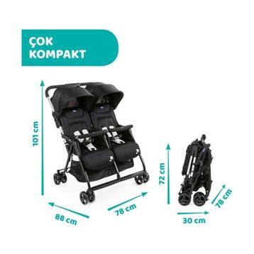 Chicco Ohlala 2 Twin Ultra Hafif İkiz Bebek Arabası Siyah