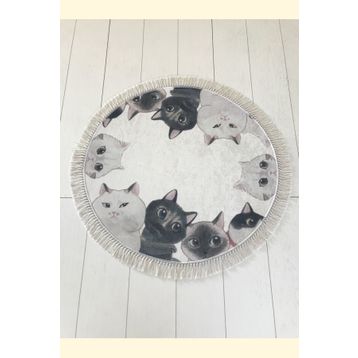 Chilai Home Angry Cats Djt Çap 100 cm Banyo Halısı