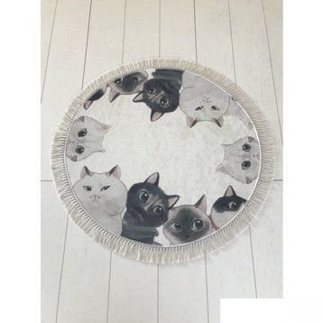 Chilai Home Angry Cats Djt Çap 100 cm Banyo Halısı