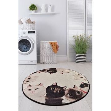 Chilai Home Angry Cats Djt Çap 100 cm Banyo Halısı