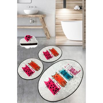 Chilai Home Baby Cats Djt 3'lü Set Paspas Kaymaz Taban Yıkanabilir Banyo Halısı Klozet Takımı