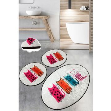 Chilai Home Baby Cats Djt 3'lü Set Paspas Kaymaz Taban Yıkanabilir Banyo Halısı Klozet Takımı