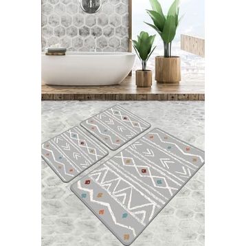 Chilai Home Ballocco Djt 3'lü Set Banyo Paspası Kaymaz Tabanlı Banyo Halısı Klozet Takımı