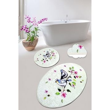 Chilai Home Bırd Nest 2'li Set Paspas Yıkanabilir Kaymaz Taban Banyo Halısı Klozet Takımı