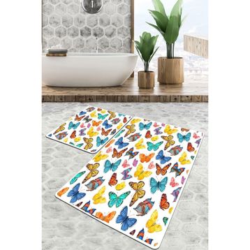 Chilai Home Butterfly Valley Djt 2'li Set Banyo Paspası Kaymaz Tabanlı Banyo Halısı Klozet Takımı