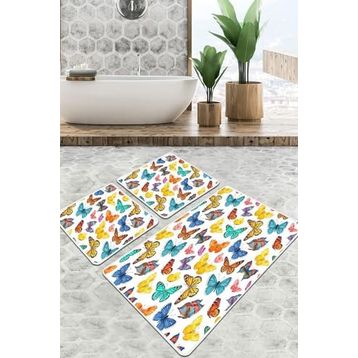Chilai Home Butterfly Valley Djt 3'lü Set Banyo Paspası Kaymaz Tabanlı Banyo Halısı Klozet Takımı