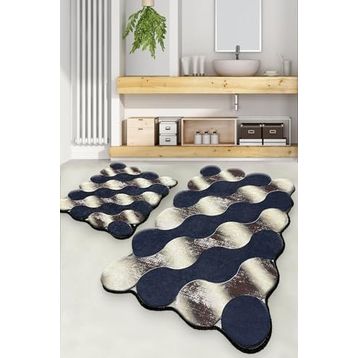 Chilai Home Circle Gold 2'li Set Djt Yıkanabilir Kaymaz Taban Paspas Banyo Halısı Klozet Takımı