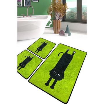 Chilai Home Comfort Yeşil Djt 3'lü Set Yıkanabilir Kaymaz Banyo Halısı Paspas