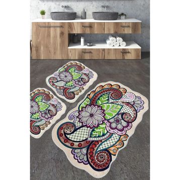 Chilai Home Forme Djt 3'lü Set Yıkanabilir Kaymaz Taban Banyo Halısı