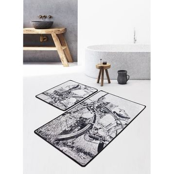 Chilai Home Hand Draw Djt 60x100 cm 50x60 cm 2'li Banyo Halısı Seti