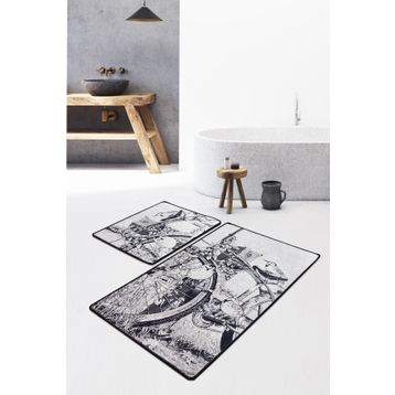 Chilai Home Hand Draw Djt 60x100 cm 50x60 cm 2'li Banyo Halısı Seti